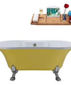 60" Streamline N104CH-BNK Soaking Clawfoot Tub and Tray With External Drain