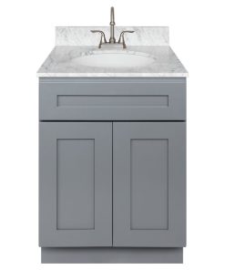 24" Bathroom Vanity, Cara White Marble Top, Faucet LB6B, Colonial Gray