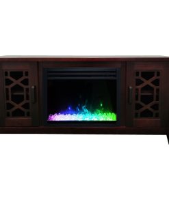 56" Stardust Mid-Century Electric Fireplace With Crystal Insert, Mahogany