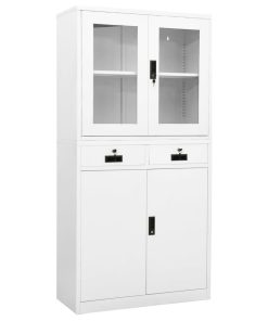 vidaXL Office Cabinet White Steel and Tempered Glass Filing Cabinet Furniture