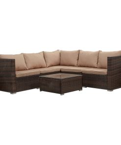 Vaira 6-Piece Outdoor Conversation Set, Sectional Sofa With Table, Brown