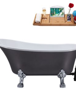 63" Streamline N351CH-BL Soaking Clawfoot Tub and Tray With External Drain