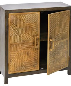 40" Modern Handmade Geometric Pattern Gold (Brass) Overlay Cabinet