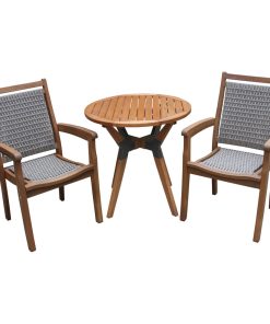 3-Piece Eucalyptus Bistro Set with Wicker Stacking Armchairs