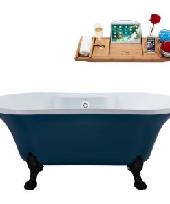 60" Streamline N106BL-WH Soaking Clawfoot Tub and Tray With External Drain