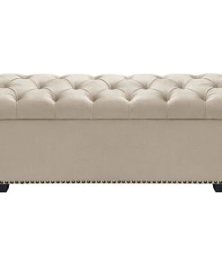 Tufted Velvet Lift-Top Storage Trunk Nail Head Accent Tan Velvet