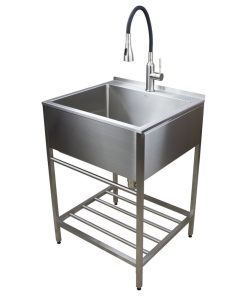 Transolid 25"x22" Stainless Steel Laundry Sink With Wash Stand, Brushed Satin