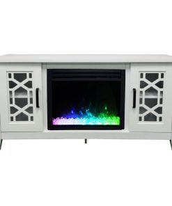56" Stardust Mid-Century Electric Fireplace With Crystal Insert, White