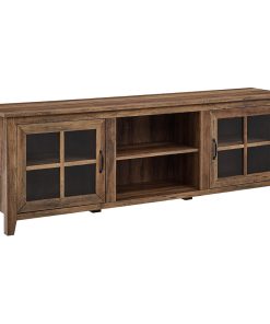 Unique TV Stand, Glass Cabinet Doors & Inner Shelf, Rustic Oak/Without Fireplace