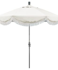 7.5' Gray Surfside Patio Umbrella With Ribs and White Fringe, Natural