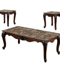 Traditional 3 Piece Coffee Table Set, Dark Cherry Brown