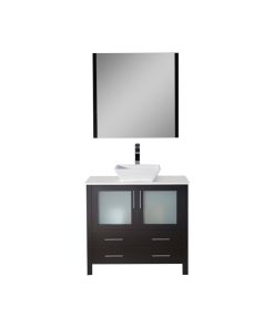 Sydney 36" Vanity Set With Vessel Sink and Mirror, Espresso