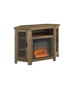 48" Wood Corner Fireplace Media TV Stand Console, Rustic Oak