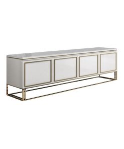 White TV Stand Modern TV Console With Drawer Gold Media Console for TVs