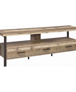 71" TV Console with 3 Drawers, Weathered Pine and Black