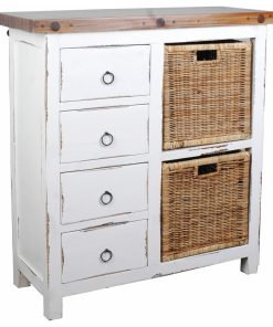 Sunset Trading Cottage Whitewashed Basket Cabinet CC-CAB2228TLD-WWSV-B