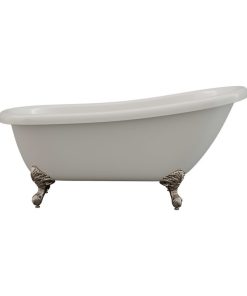 67" Slipper Tub Clawfoot Tub, "Miller" Without Holes, Brushed Nickel Feet