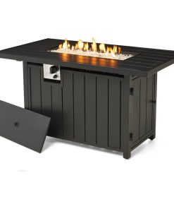 48"W 30000-BTU Tan Aluminum Propane Fire Pit With Cover, Black