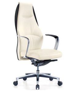 Wrigley Genuine Leather Aluminum Base Chair, White Leather Wtih Black Accent