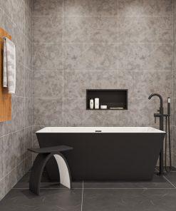 59" Rectangular Acrylic Free Standing Soaking Bathtub, Black/White