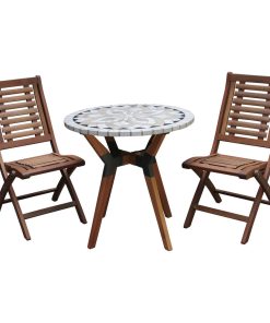 3-Piece Spanish Marble and Eucalyptus Bistro Set With Folding Chairs