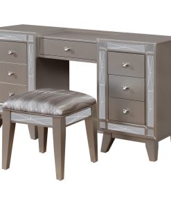 7 Drawers Vanity Desk and Stool, Metallic Mercury