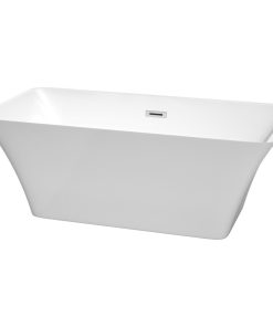 Tiffany 59" Freestanding White Bathtub, Polished Chrome Drain and Overflow Trim