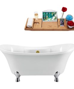 68" Streamline N901CH-BGL Clawfoot Tub and Tray With External Drain