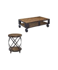 2 Piece Coffee and Accent Table Set in Distressed Pine