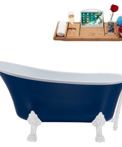55" Streamline N369WH-WH Clawfoot Tub and Tray With External Drain