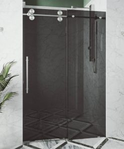 VIGO 72"x74" Elan Frameless Sliding Shower Door, Black/Stainless Steel