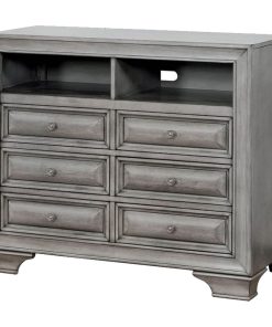 Wooden Media Chest With 6 Drawers, Gray