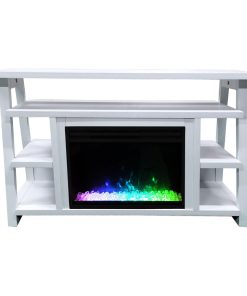 32" Sawyer Electric Fireplace Mantel With Deep Crystal Display and Flames, White