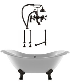 71" Cast Iron Double Slipper Clawfoot Tub & Deck Mount Plumbing PKG- ORB