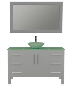 48" Gray Single Vessel Sink Bathroom Vanity, Tempered Glass Top and Sink, Faucet