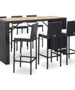 vidaXL 7-Piece Outdoor Bar Set With Cushions Poly Rattan Black