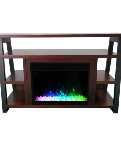32" Electric Fireplace Mantel With Deep Crystal Display and Flames, Mahogany