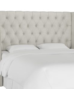 Williams King Nail Button Tufted Wingback Headboard, Velvet Light Gray
