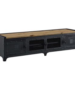 Urban Industrial Distressed Vintage Living TV Media Console Stand, Black, Wood