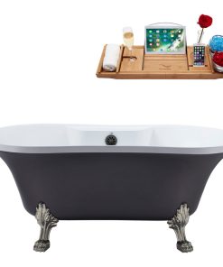 60" Streamline N105BNK-BGM Soaking Clawfoot Tub and Tray With External Drain