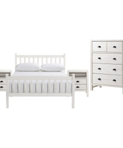 Windsor 4-Piece Wood Bedroom Set With Slat, Driftwood White, Full