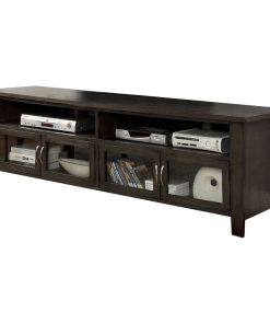 60 Inches Wooden TV Stand With Four Glass Doors, Gray Finish, 72"Length