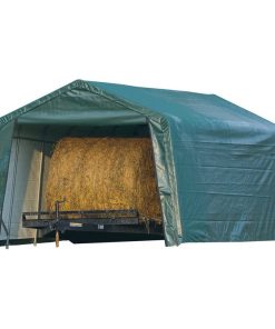 12'x20'x8' Peak Style Hay Storage Shelter, Green Cover