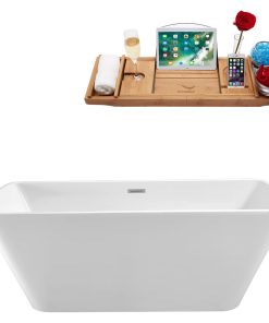 59" Streamline N-680-59FSWH-FM Soaking Freestanding Tub With Internal Drain