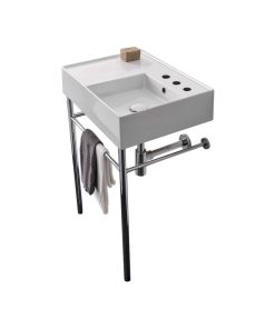 24" Ceramic Console Sink and Polished Chrome Stand, 3-Hole
