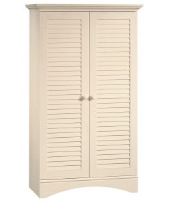 Traditional Armoire, Louvered Doors With 4 Adjustable Shelves, Antique White