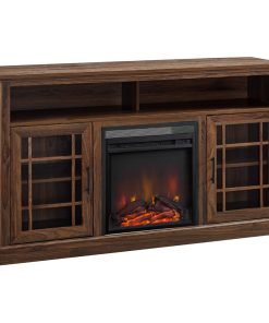 58" Classic Glass Door Highboy Fireplace TV Stand, Dark Walnut