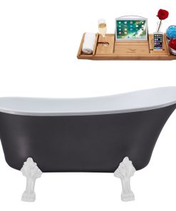 63" Streamline N364WH-IN-WH Clawfoot Tub and Tray With Internal Drain