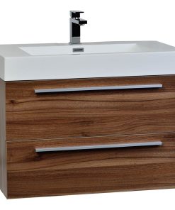 31.5" Wall-Mount Contemporary Bathroom Vanity Set, Walnut