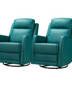 Upholstered Swivel Manual Recliner With Wingback Set of 2, Teal